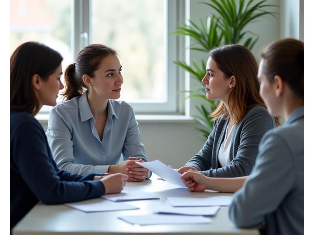 Eine Person übersetzt geduldig für eine andere Person Dokumente mit komplexen Texten.