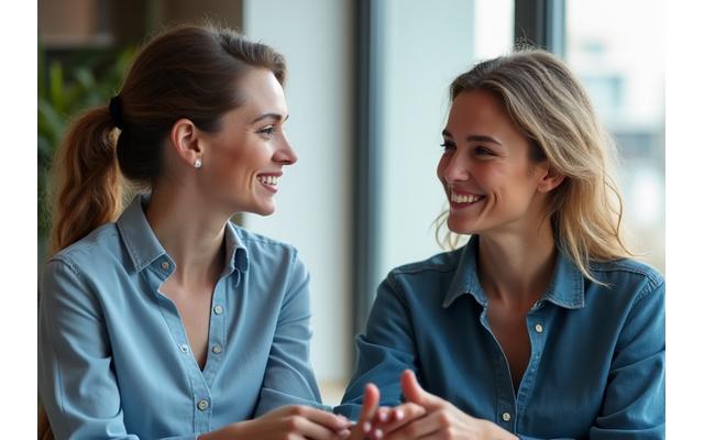 Eine erfahrene Mentorin berät eine junge Frau in einem professionellen Umfeld, symbolisiert Wissenstransfer und Unterstützung.